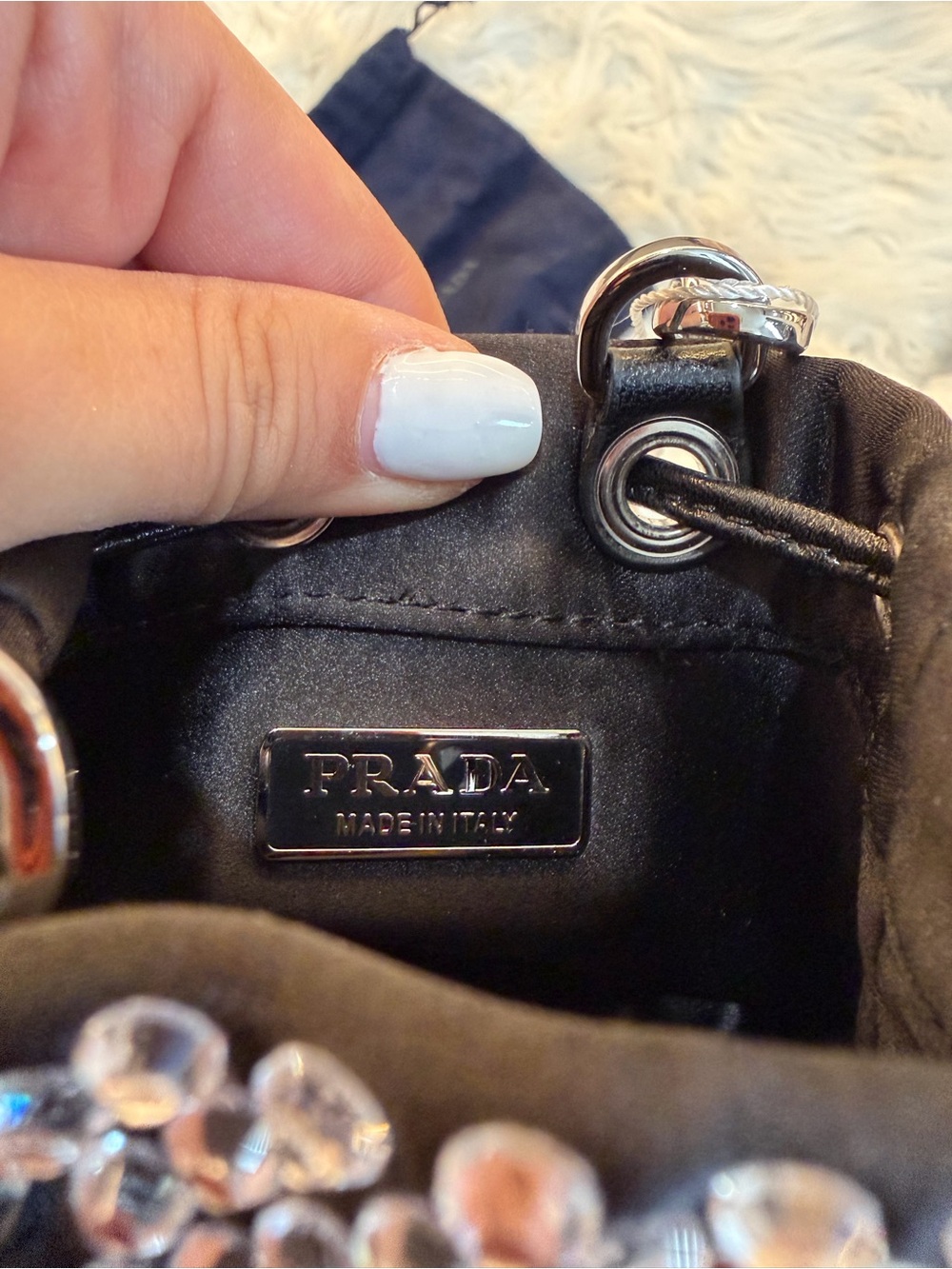 PRADA SATIN CRYSTAL MINI DRAWCORD POUCH SHOULDER BAG - Picture 10 of 10
